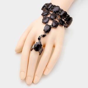 Black Slave Rhinestones Bracelet & Ring Hand Chain
